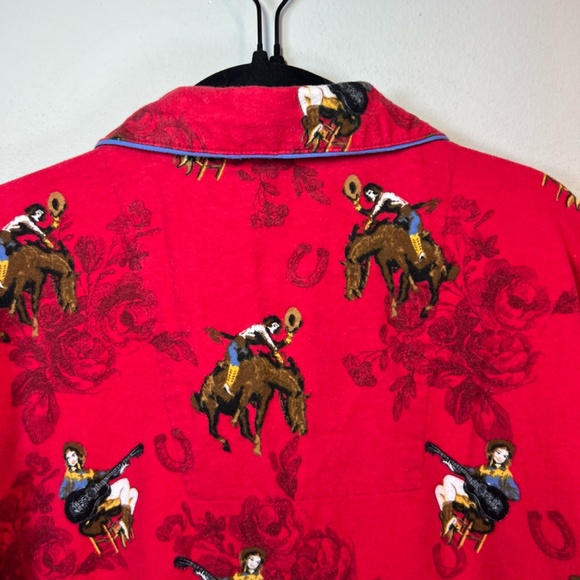 PJ Salvage Women's Cowboy Western Flannel Pajama Set Red Horses Pants Cozy Large - Picture 12 of 16